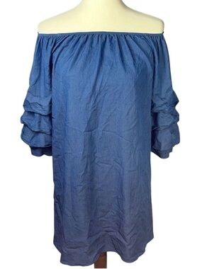 Love J Off The Shoulder Denim Blue Dress